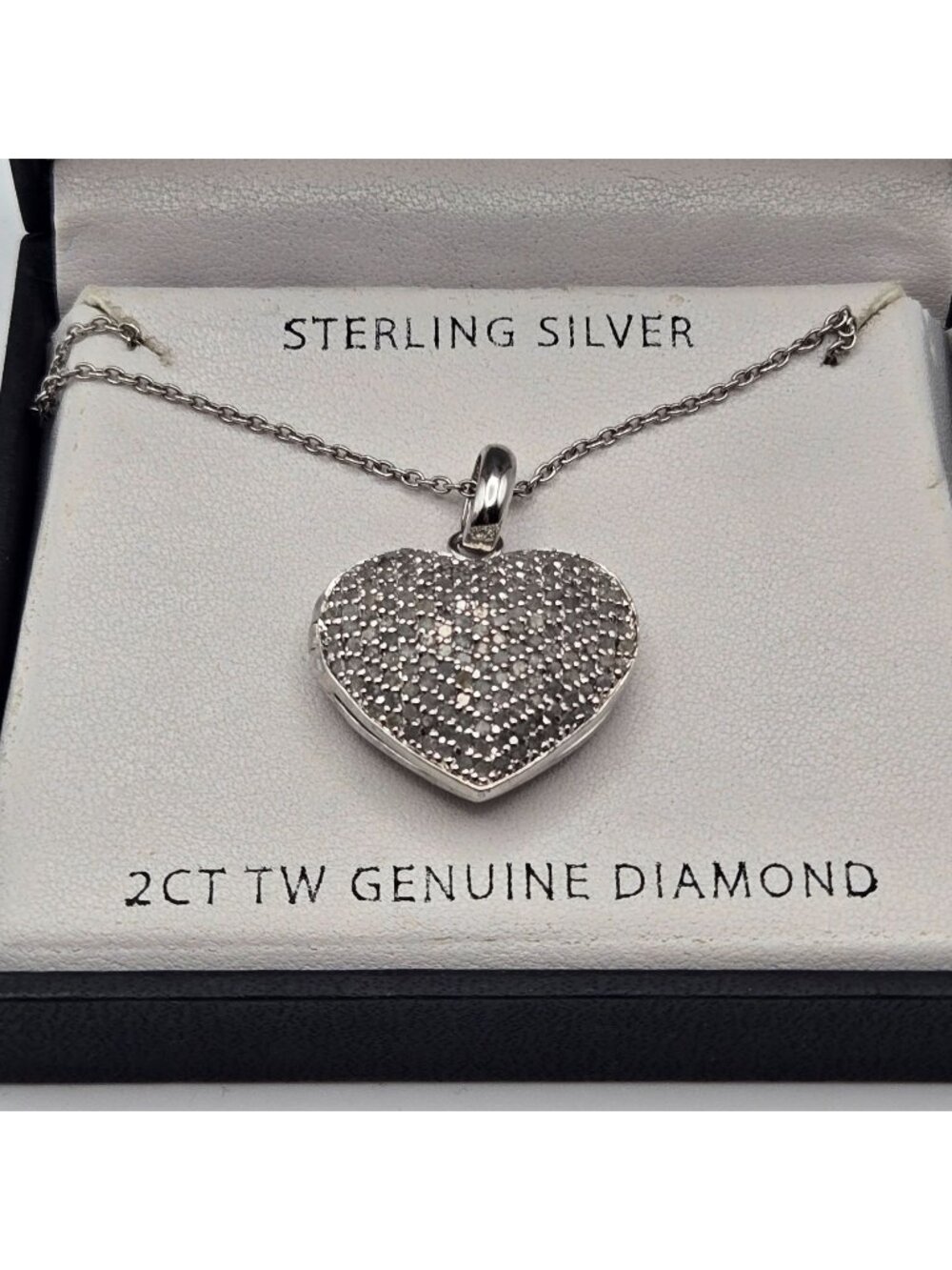 Sterling Silver 2CT TW Genuine Diamond Heart Locket Pendant Necklace